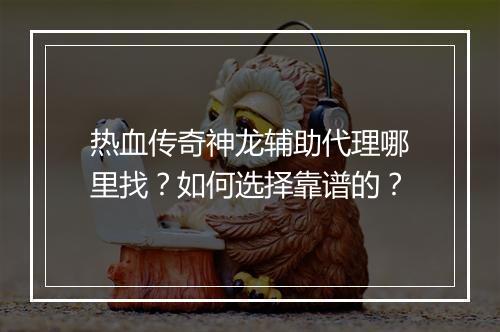 热血传奇神龙辅助代理哪里找？如何选择靠谱的？