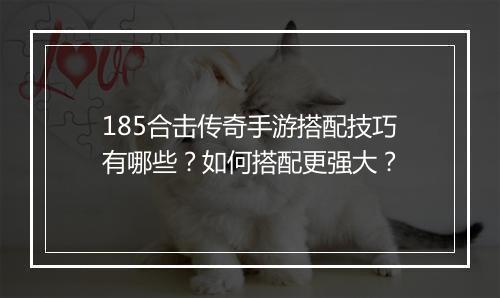185合击传奇手游搭配技巧有哪些？如何搭配更强大？