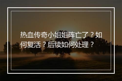 热血传奇小姐姐阵亡了？如何复活？后续如何处理？