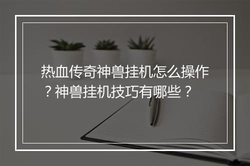 热血传奇神兽挂机怎么操作？神兽挂机技巧有哪些？