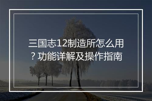 三国志12制造所怎么用？功能详解及操作指南
