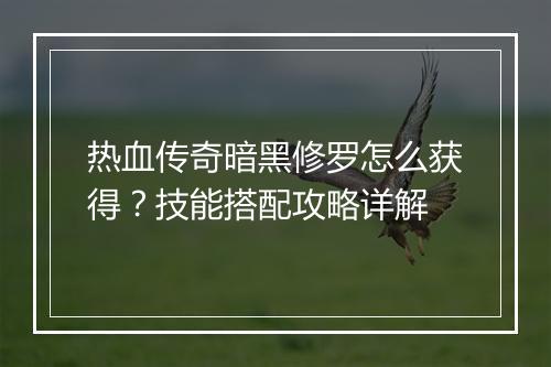 热血传奇暗黑修罗怎么获得？技能搭配攻略详解