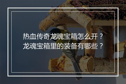 热血传奇龙魂宝箱怎么开？龙魂宝箱里的装备有哪些？