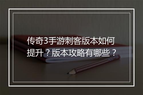 传奇3手游刺客版本如何提升？版本攻略有哪些？