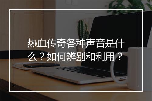 热血传奇各种声音是什么？如何辨别和利用？