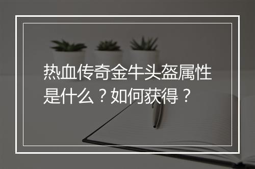 热血传奇金牛头盔属性是什么？如何获得？
