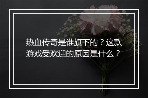 热血传奇是谁旗下的？这款游戏受欢迎的原因是什么？
