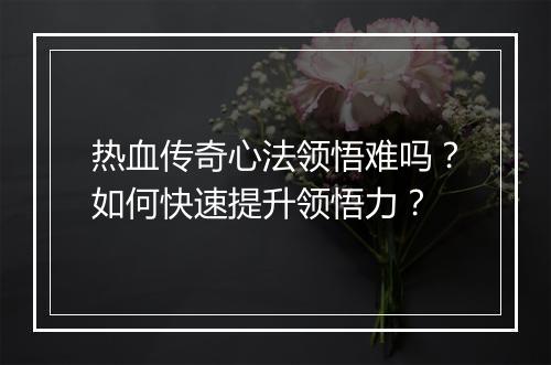 热血传奇心法领悟难吗？如何快速提升领悟力？