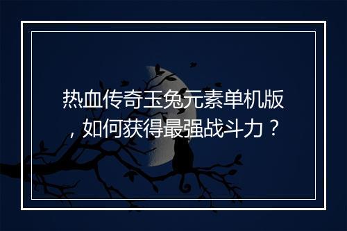热血传奇玉兔元素单机版，如何获得最强战斗力？