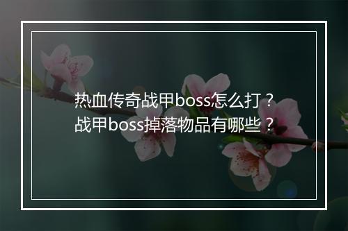 热血传奇战甲boss怎么打？战甲boss掉落物品有哪些？