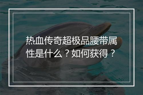 热血传奇超极品腰带属性是什么？如何获得？