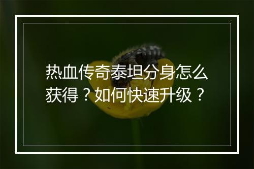 热血传奇泰坦分身怎么获得？如何快速升级？