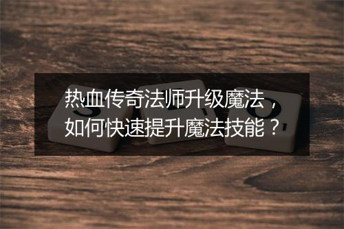 热血传奇法师升级魔法，如何快速提升魔法技能？