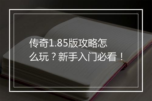 传奇1.85版攻略怎么玩？新手入门必看！