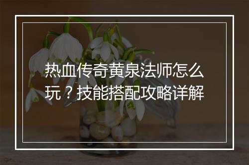 热血传奇黄泉法师怎么玩？技能搭配攻略详解