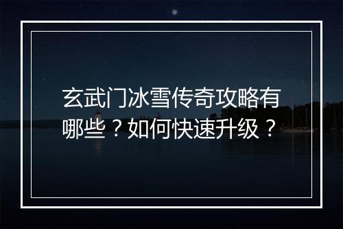 玄武门冰雪传奇攻略有哪些？如何快速升级？