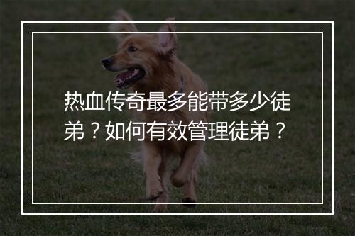 热血传奇最多能带多少徒弟？如何有效管理徒弟？