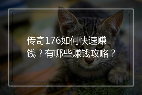 传奇176如何快速赚钱？有哪些赚钱攻略？