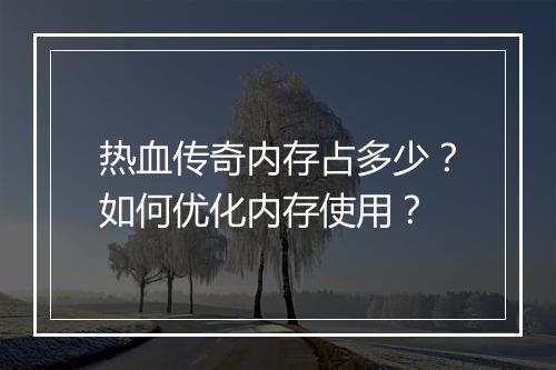 热血传奇内存占多少？如何优化内存使用？
