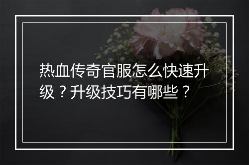 热血传奇官服怎么快速升级？升级技巧有哪些？