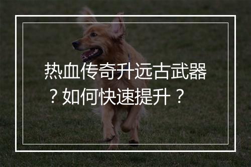 热血传奇升远古武器？如何快速提升？