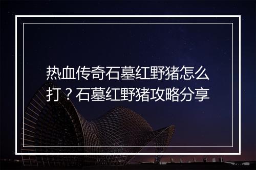 热血传奇石墓红野猪怎么打？石墓红野猪攻略分享