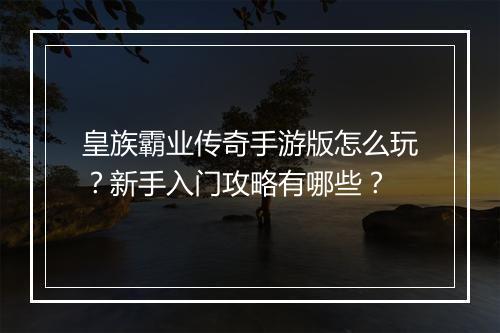 皇族霸业传奇手游版怎么玩？新手入门攻略有哪些？