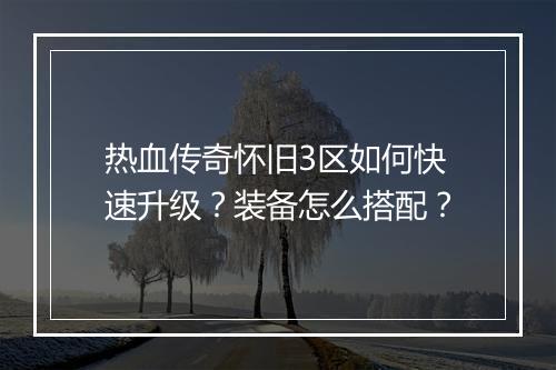热血传奇怀旧3区如何快速升级？装备怎么搭配？