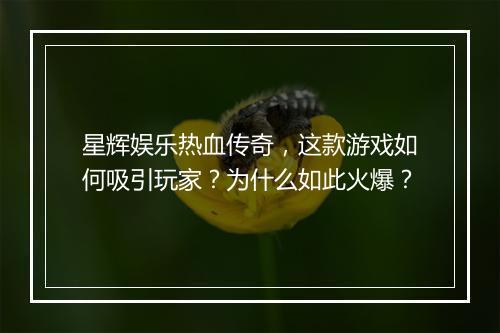 星辉娱乐热血传奇，这款游戏如何吸引玩家？为什么如此火爆？