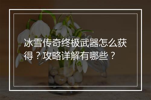冰雪传奇终极武器怎么获得？攻略详解有哪些？