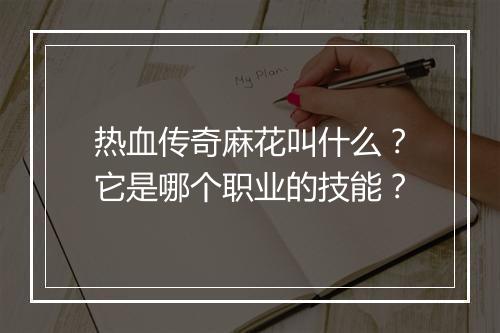热血传奇麻花叫什么？它是哪个职业的技能？