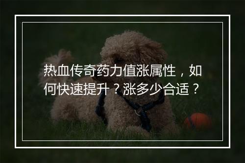 热血传奇药力值涨属性，如何快速提升？涨多少合适？