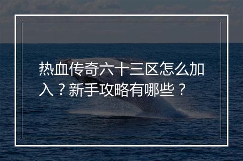 热血传奇六十三区怎么加入？新手攻略有哪些？