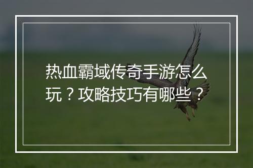 热血霸域传奇手游怎么玩？攻略技巧有哪些？
