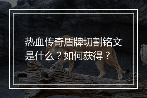 热血传奇盾牌切割铭文是什么？如何获得？