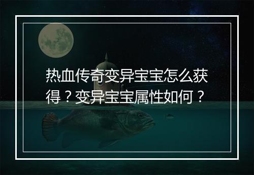 热血传奇变异宝宝怎么获得？变异宝宝属性如何？