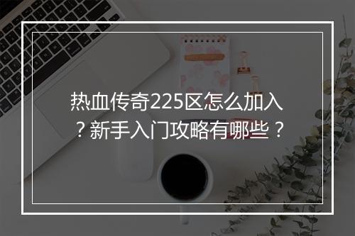 热血传奇225区怎么加入？新手入门攻略有哪些？