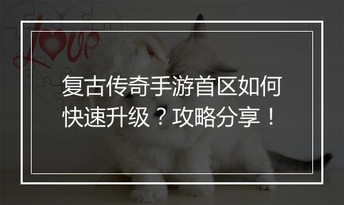 复古传奇手游首区如何快速升级？攻略分享！