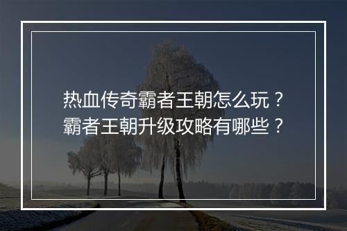 热血传奇霸者王朝怎么玩？霸者王朝升级攻略有哪些？