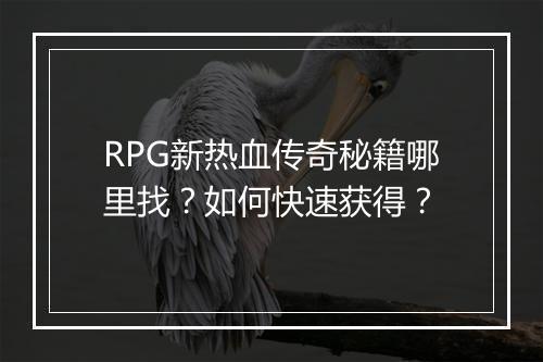 RPG新热血传奇秘籍哪里找？如何快速获得？