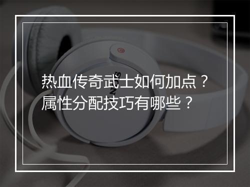 热血传奇武士如何加点？属性分配技巧有哪些？