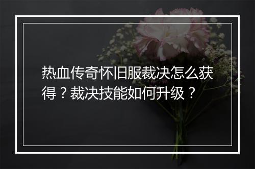 热血传奇怀旧服裁决怎么获得？裁决技能如何升级？