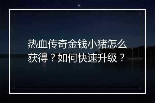 热血传奇金钱小猪怎么获得？如何快速升级？