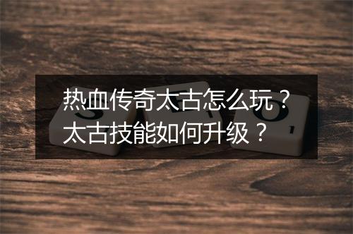 热血传奇太古怎么玩？太古技能如何升级？