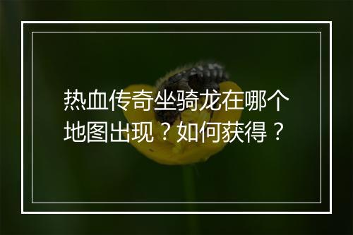 热血传奇坐骑龙在哪个地图出现？如何获得？