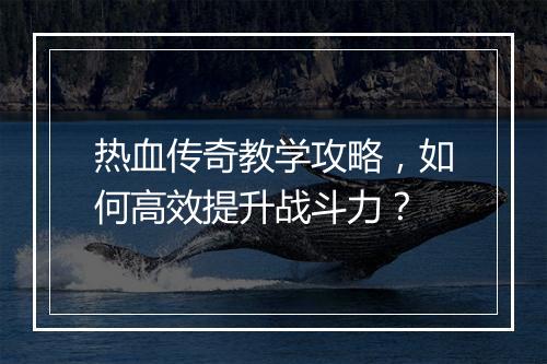 热血传奇教学攻略，如何高效提升战斗力？