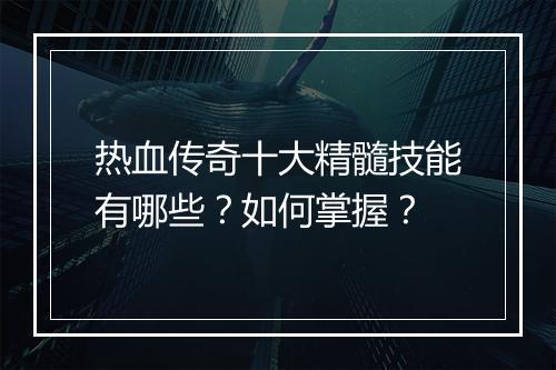 热血传奇十大精髓技能有哪些？如何掌握？