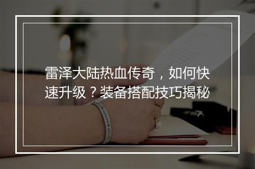 雷泽大陆热血传奇，如何快速升级？装备搭配技巧揭秘