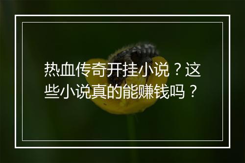 热血传奇开挂小说？这些小说真的能赚钱吗？