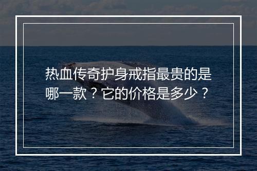 热血传奇护身戒指最贵的是哪一款？它的价格是多少？